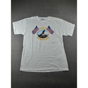 Vintage M&O Knits T-Shirt Men L White Proud‎ American Eagle Flag Cotton USA